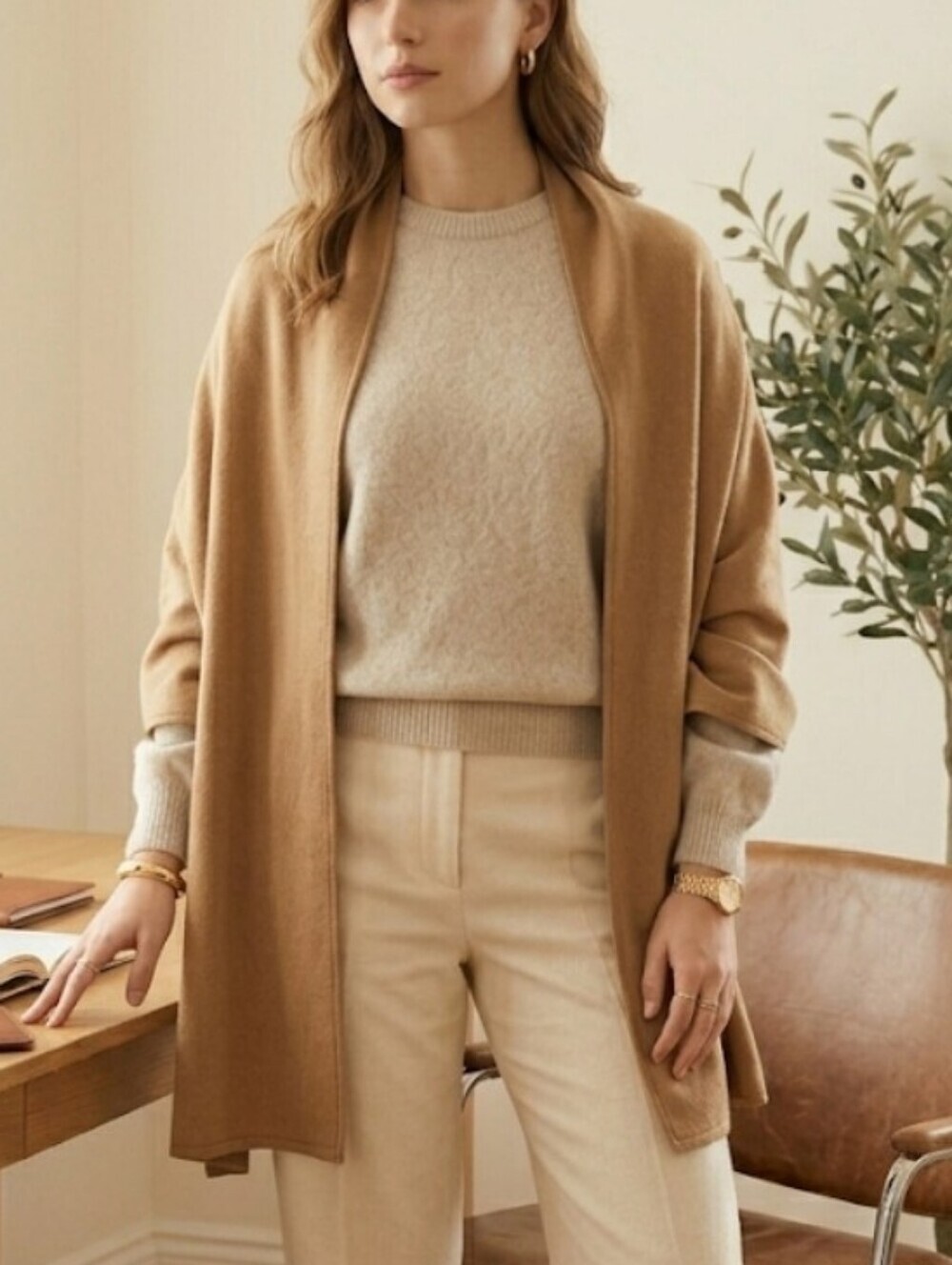 JAKI London Baby Alpaca Blend Knit Crewneck Sweater Beige Tan Size Small/Medium